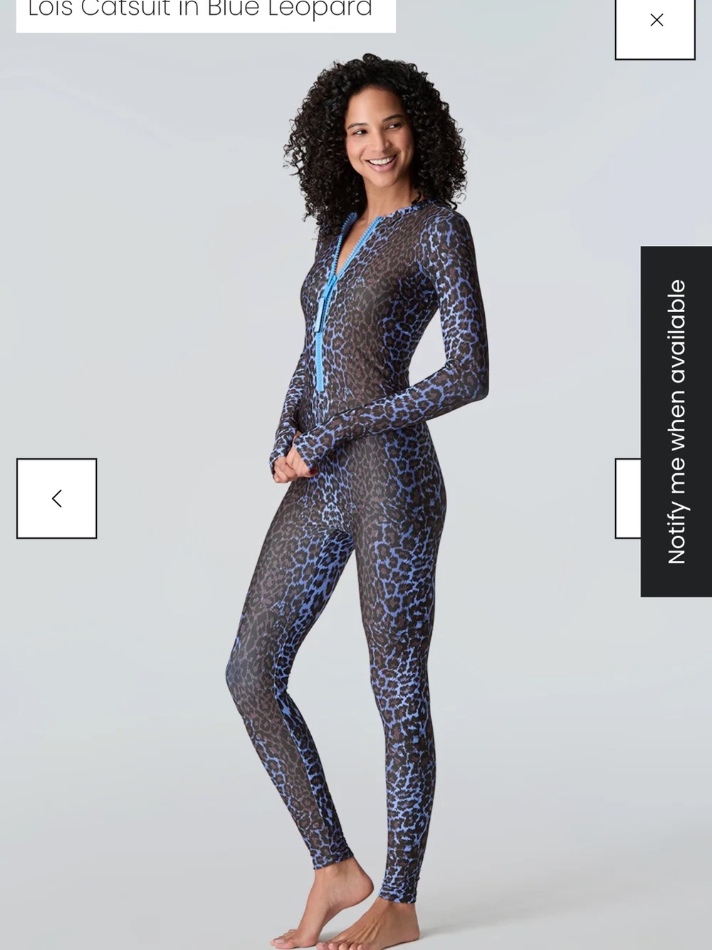 Skin Blue Leopard Long-Sleeve Swim Catsuit with Front Zip